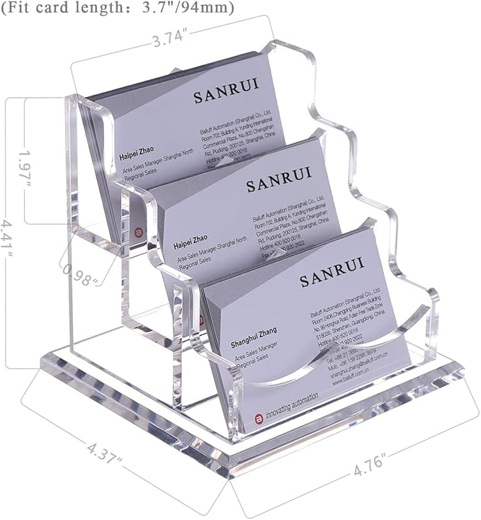 SANRUI Acrylic Business Card Holder for Desk, Horizontal Clear Name Card Display Stand Desktop Display Stand for Business Cards, Business Card Organizer, Perfect for Offices & Professionals 3 Slots