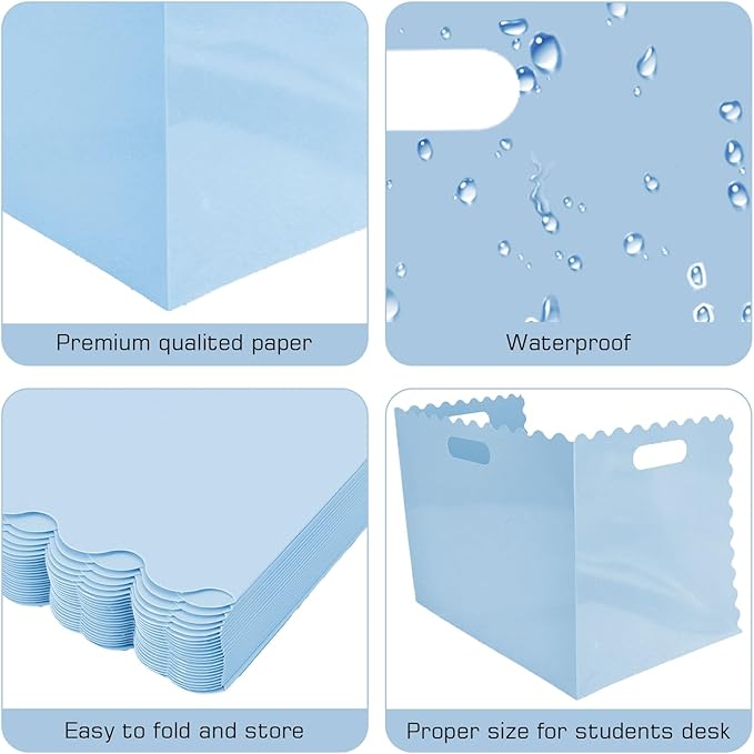Whaline 24 Pcs Student Desk Privacy Boards Blue Classroom Desk Divider Shield Privacy Panel Folders Screen Partition for School Teacher Student Test Supplies