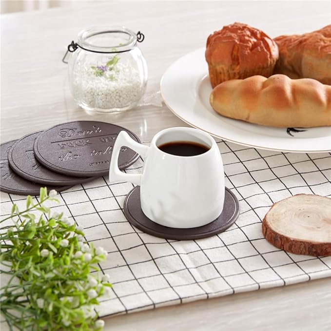 Funny Coasters, Thipoten Leather Coasters with Holder, Protect Furniture from Water Marks Scratch and Damage(6Pcs, Brown)