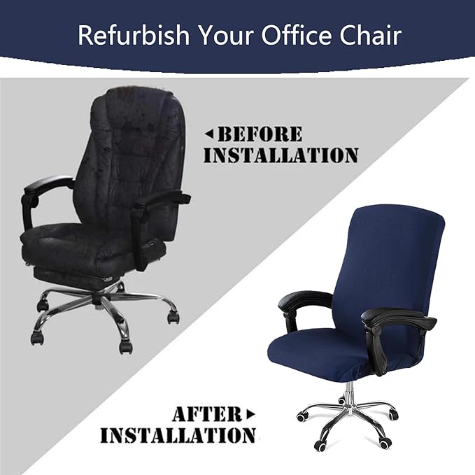 Office Chair Cover,Removable Desk Chair Cover with Zipper,Stretch Anti-dust Universal Rotating Office Seat Slipcover,Washable High Back Computer Seat Protector for Pets (Navy, Large)