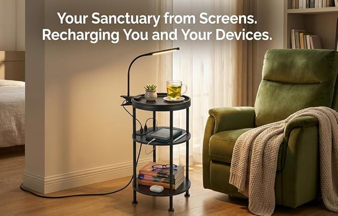 Small Round Side Table with Charging Station for Small Spaces, 3-Tier Accent Table with USB Ports & Power Outlets, Sofa Corner Tea Table for Living Room Nightstand Bedroom Apartment (Black)