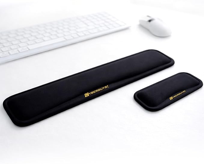 Cyberguys! Ergonomic Keyboard Wrist Rest and Mouse Pad Set, Silicone Gel Wrist Support with Non-Slip PU Base, Soft Lycra Desk Accessories for Office, Gaming & Laptop