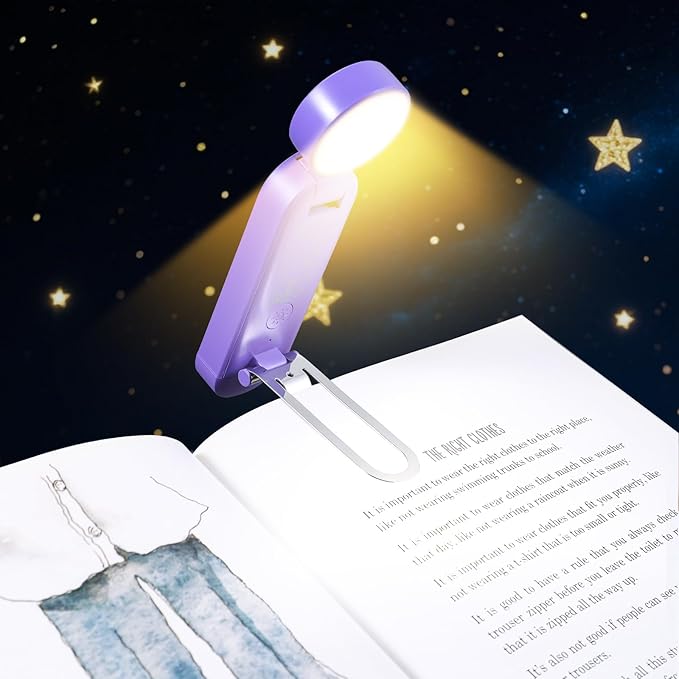 VAVOFO USB Rechargeable Book Light, Blue Light Blocking, Amber Light Clip On Bookmark Shaped Reading Light, Eye Care 6 LEDs Book Light for Bookworms Reading in Bed (Dark Purple)