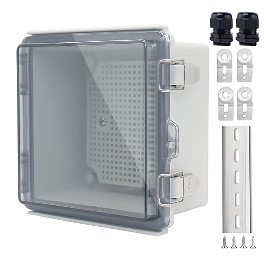 Junction Box, Outdoor Electrical Boxes Waterproof IP67 ABS Plastic Project Box Stainless Latches Enclosure with Mounting Plate 150x150x90mm