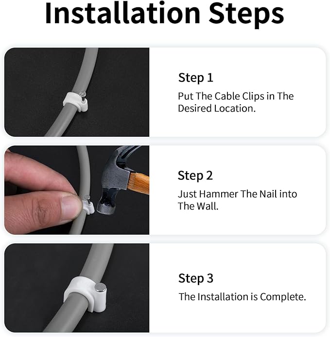 Abnii Cable Clips, 100 Pcs, 10mm, Wire Wall Clips with Steel Nails, Cable Management Organizer Clips, Cable Tacks Coax Holder Clips, RG6 RG59 CAT6 RJ45 Cable Cord Clips, White