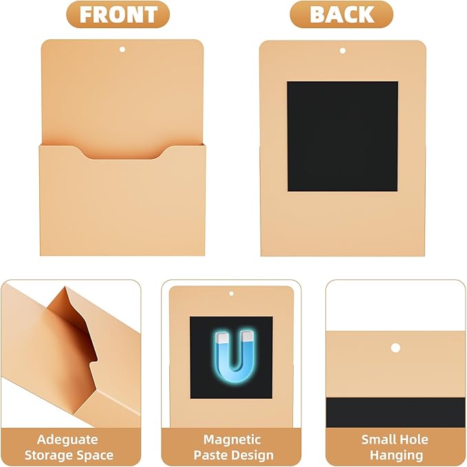 Magnetic File Holder - Magnetic Paper Holder, Pocket Organizer Office Supplies Storage Mail Organizer for Notebooks,Planners,Letter (Orange)