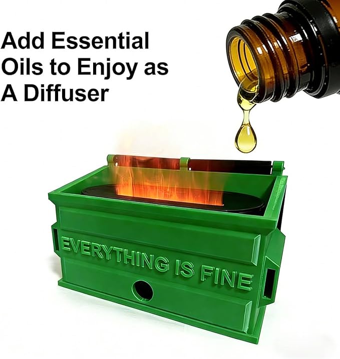 Dumpster Fire Desk Accessories Humidifier – Funny Flame Effect Mini Humidifier, Emotional Support Dumpster Fire Office Desk Accessory Gift for Stress Relief, Bedroom, Home, or Workspace