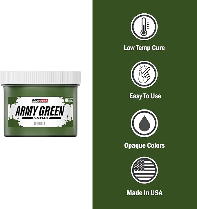 Rapid Cure® Screen Printing Ink Army Green (Gallon - 128 oz.) - Plastisol Ink for Screen Printing, Fast Curing Fabric Paint - Screen Print Direct®, USA Made
