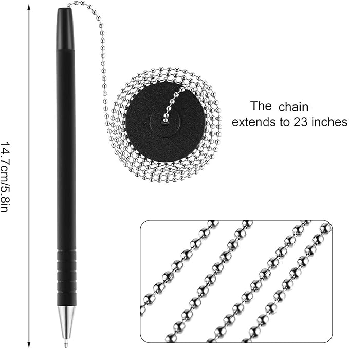 Outus 6 Pieces Secure Pen with Adhesive Chain and Security Pen Holder for Home Bank Office Hotel Supplies, Black Ink