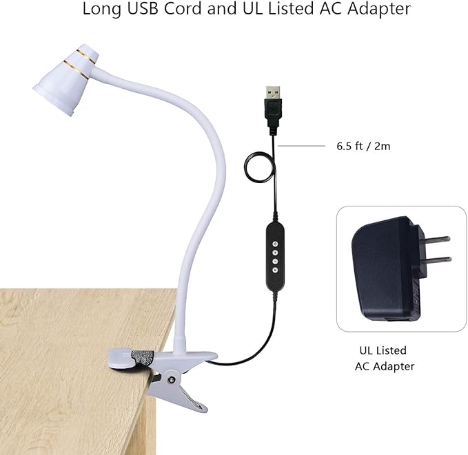 LED Clip Desk Lamp, Headboard Light with Strong Clamp, Bed Reading Light with 3000k-6500K Adjustable Color Temperature Options for Brighter Illumination (Milky White)