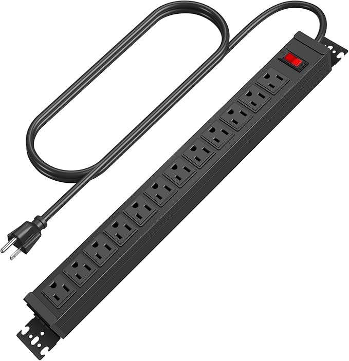 HHSOET Rotating Mountable Power Strip, 12 Outlet Wall Mount Surge Protector,1200J, Metal Heavy Duty and Versatile Outlet Strip, Stylish Appearance, Sturdy and Durable, 6ft Power Cord.(Black)