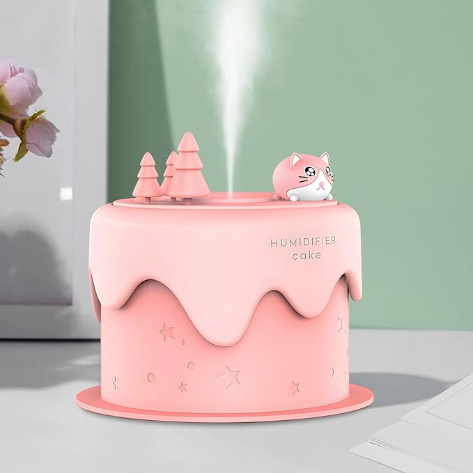 Cute Pet Humidifier, TV Humidifier, USB Plug in Use, Desktop Silent Spray, High Appearance Level Gifts (Pink Cat Cake)