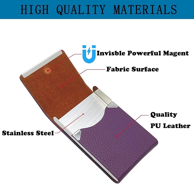 Business Card Holder with Ultra Slim Design,Business Card Case with Premium PU Leather, Suit Pocket Metal Card Holder for Women/Men,Professional Name Card Holder with Magnetic Shut (Purple)