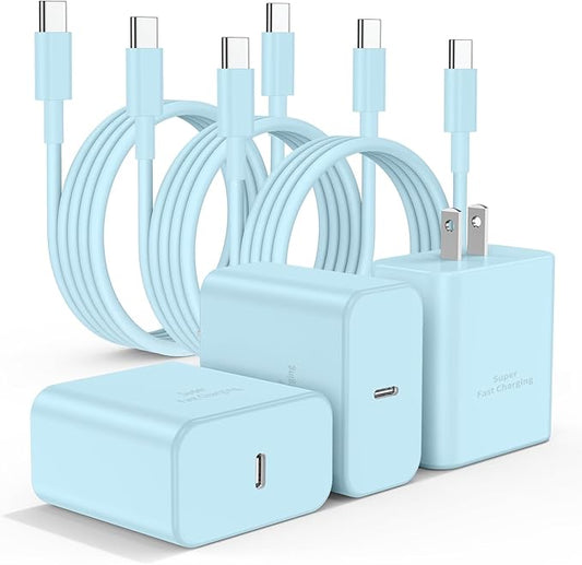 3Pack USB C Charger for Samsung Galaxy S24 Ultra, Super Quite Fast Charging Type C Block with 6FT C to C Cord for Samsung Galaxy Tab S9 S8 S23 Ultra S22 Ultra S23 S22 S21 Note 10 Plus 20,Blue