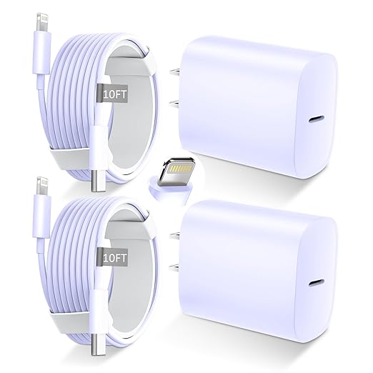 DiHines Phone 14 13 12 11 Fast Charger,10FT Long Fast Charging Lightning Cable with 20W USB C Charger Block for Phone 14/14 Pro Max/13/13 Pro Max/12/12 Pro Max/11/11Pro/XS/Max/XR/X,Purple