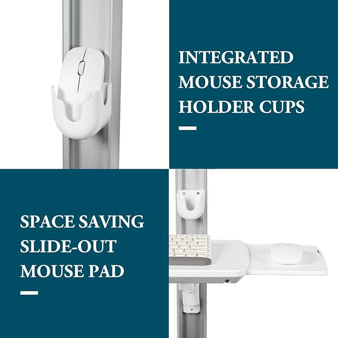 Computer Monitor Arms,White Metal Healthcare Wall Mounting Arm Monitor Stand with Articulating Arm, Keyboard Tray Extension and Mouse Holder for Medical or Dental Clinics, Fits up to 43" Monitor