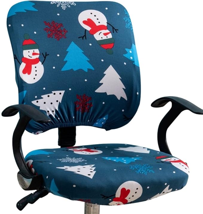 VIOKKO Christmas Office Chair Cover Xmas Stretchable Computer Desk Chair Seat Covers 2 Piece Waterproof Swivel Chair Protective Slipcover (Merry Christmas - Blue)