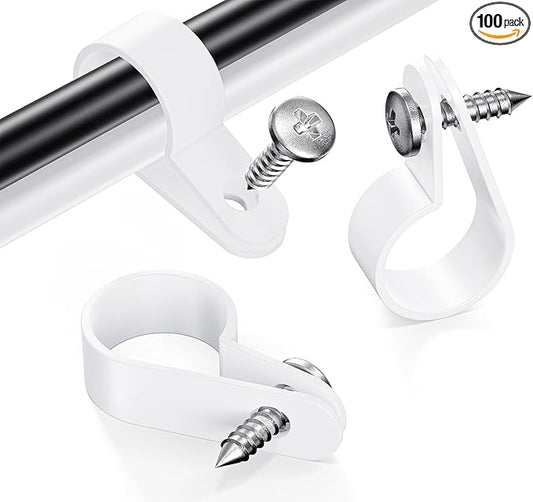 100 Pack 1/2 Inch Rope Light Clips with Stainless Steel Screws, P-Style Rope Light Mounting Clips, Outdoor Cable Clips for Christmas Parties Wedding