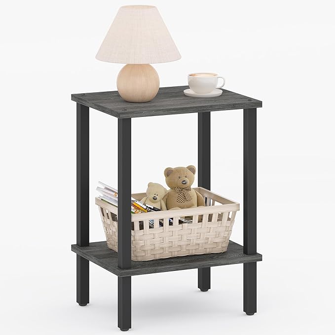 TUTOTAK End Table, Side Table, Nightstand, 2-Tier Storage Shelf, Sofa Table for Small Space, Living Room, Bed Room, Charcoal Grey TB01BY034