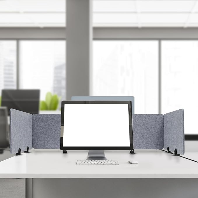 Stand Up Desk Privacy Panel, Clamp On Desk Divider, Acoustic Desk Privacy Panel - 2 x Long Panel - 59 x16In + 4 x Short Panel - 23.6x16In Library & Office Furniture Partition