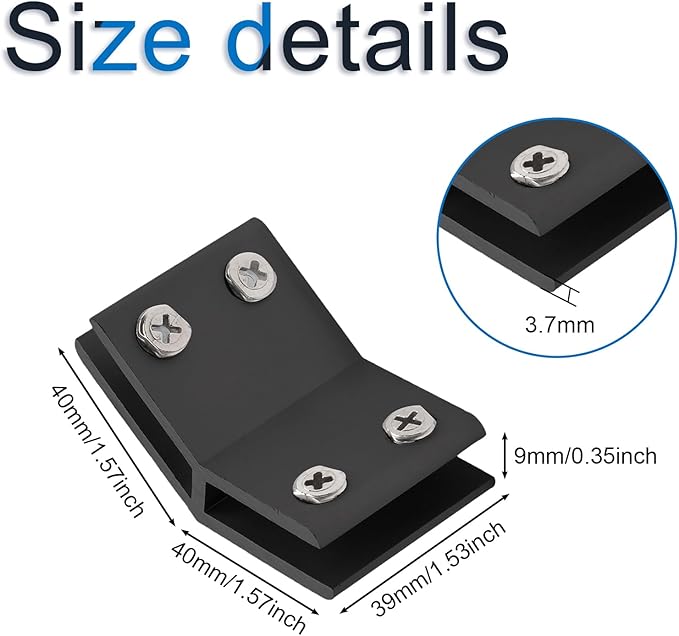 INCREWAY Glass Clamp, 4 Pack Adjustable Black Double Side Aluminum Alloy Glass Shelf Support Bracket for 6-8mm Thickness, 135 Degrees