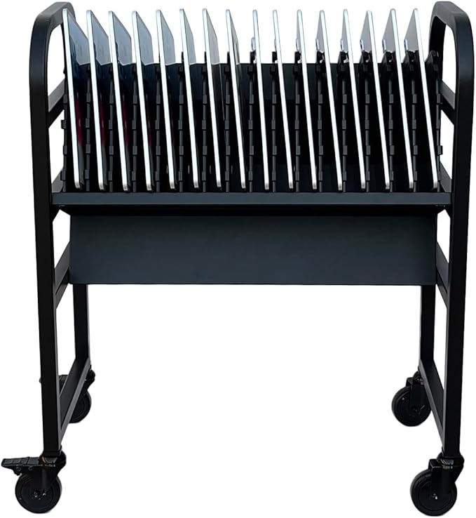 Workington 16-Device Mobile Open School Charging Cart Station for Ipads, Chromebooks, Tablets and Laptops Computer with Power Strip Included, Assembly Required, 1005 Black
