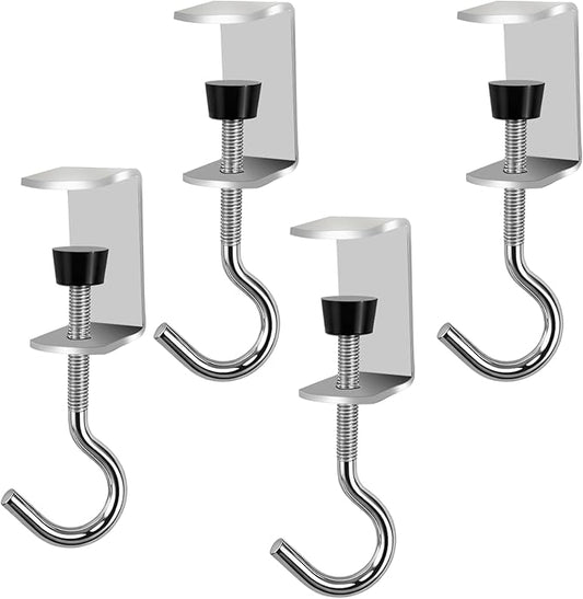4 PCS Desk Hook Table Clamp Hooks Hanging Bag Backpack, Heavy Duty Metal Shelf Hooks, Adjustable Desktop Mounting Hook (4 pcs)