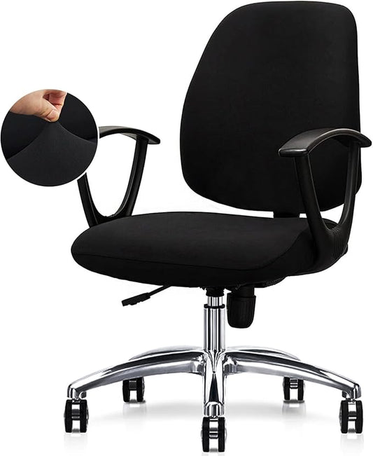 Office Chair Covers Set, Stretchable Washable Chair Cover, Universal Fit for Desk Chairs, Gaming Chairs, Home Office Fabric Protectors Slipcover (Backrest Cover+Seat Cover Set - Black)