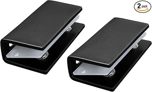 2Pcs 304 Stainless Steel Glass Shelf Clip Clamp Bracket Support Matte Black Adjustable Glass Clip Shelf Brackets Holder Support 0.3" to 0.5"/ 8 to 12mm Thick