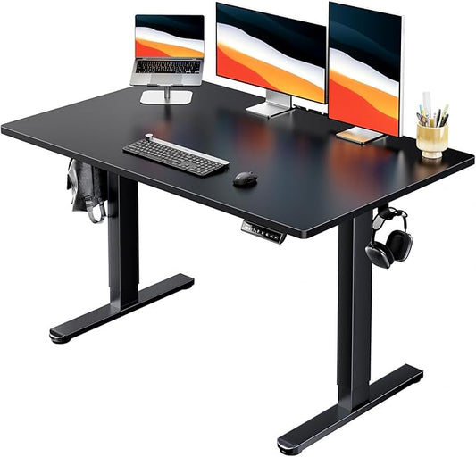 HUANUO Electric Standing Desk, Whole Piece Desktop, Adjustable Height Computer Desk, 4 Height Memory Settings, Sit Stand Up Desk for Home Office, 48" x 30", Black