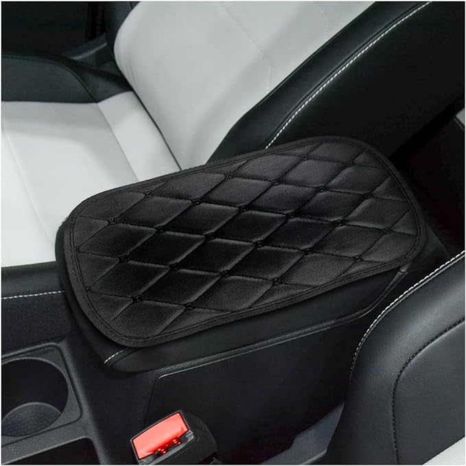 Auto Center Console Pad, PU Leather Car Center Console Box Cushion, Non Slip Soft Armrest Seat Box Cover, Waterproof Vehicle Armrest Protector, Car Accessories for SUV, Car (Rhombic Lattice Black)