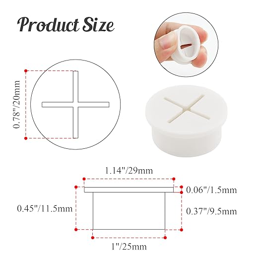 12pcs 1 Inch Cable Grommet, Flexible Desk Grommet, Cable Cord Hole Plug Wire Hole Cover for Desk, Table, Wire Pass Through (Black & White)