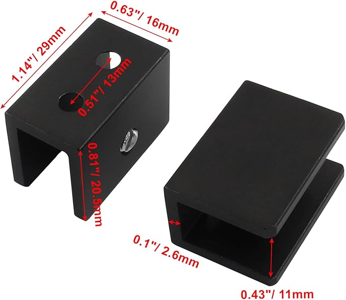 Hordion 12 Pack Square Glass Clamp, Aluminum Alloy Shelf Clamp Clip Glass Holder Support Bracket for 8-10 mm Thick Glass, Black