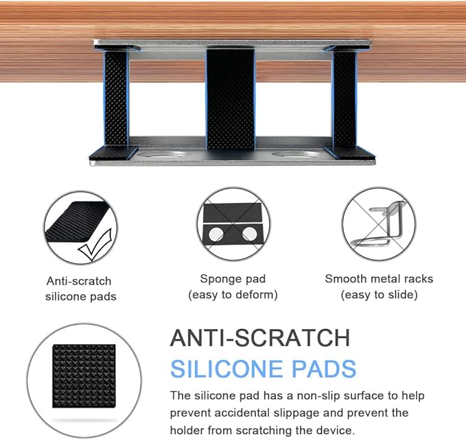 IFCASE Under Desk Laptop Mount with Adhesive & Screw in, Hard Aluminum Under Desk Shelf Holder for Laptop, Mac mini, MacBook, Keyboard with Anti-Scratch Silicone (Silver)