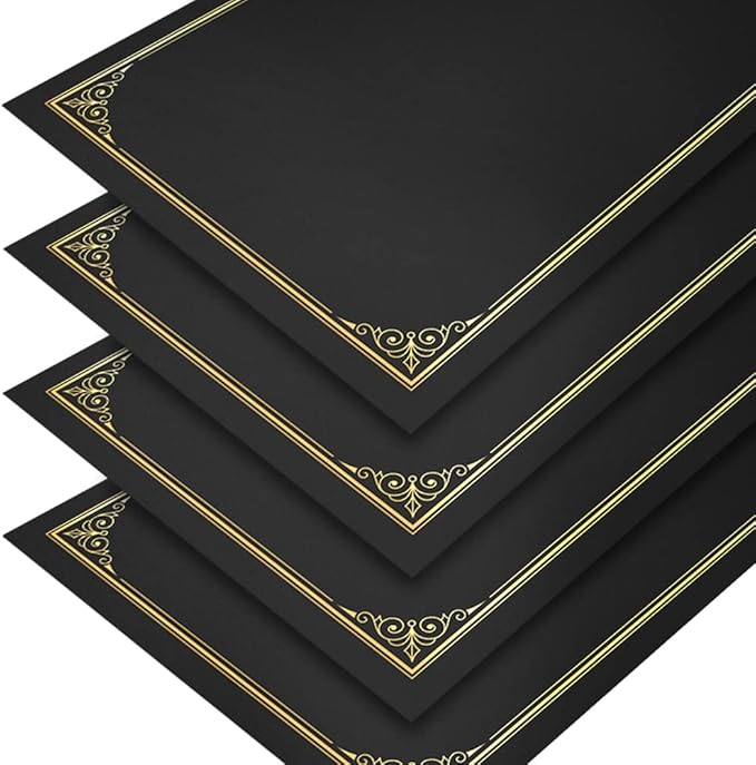 SUNEE Certificate Holders(Black, 80 Packs, New Pattern), Diploma Covers Gold Foil Border, for Letter Size 8.5x11 Certificates, Cardstock, Document Papers