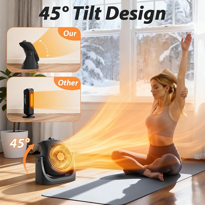 Portable Electric Space Heater Cooling Desk Fan 2 in 1 Heater Fan Combo with 45° Tilt, 2 Wind Speeds, 1500W Overheat Protection Personal Small Heater for Home Office