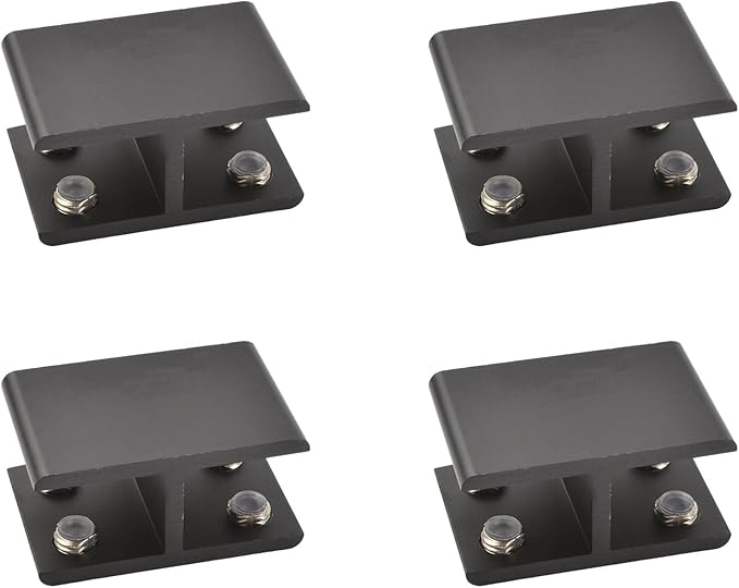 INCREWAY Glass Clamp, 4 Pack Adjustable Double Side Aluminum Alloy Shelf Support Bracket, Clip Holder for 18-20mm Thickness, 180 Degrees, Black