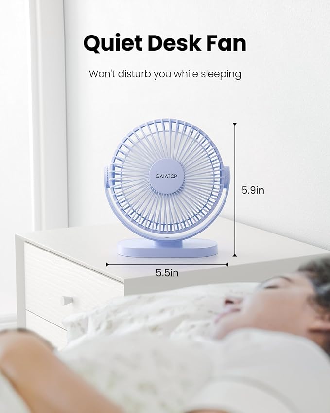 Gaiatop USB Desk Fan, 5.5 Inch Small Quiet Powerful 3 Speeds 90° Rotate, Personal Mini Portable Desktop Table Fans, Cooling for Home Office Car Travel Indoor Outdoor Blue (Pack of 2)