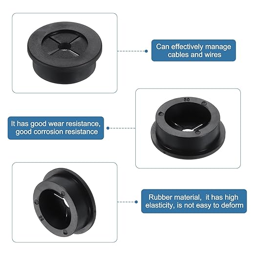 uxcell Cable Cord Grommet, 1 3/16" Inch (30mm) Desk Grommet Flexible Rubber Grommets Wire Hole Cover Pass Through for Office Computer Desk Wire Organizer, Black