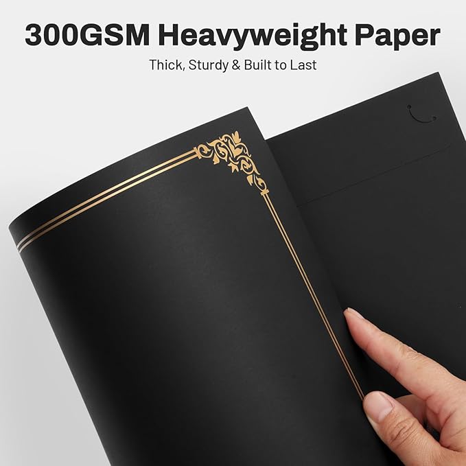 SUNEE Certificate Holders(Black, 150 Packs), Diploma Covers Gold Foil Border, for Letter Size 8.5x11 Certificates, Cardstock, Document Papers