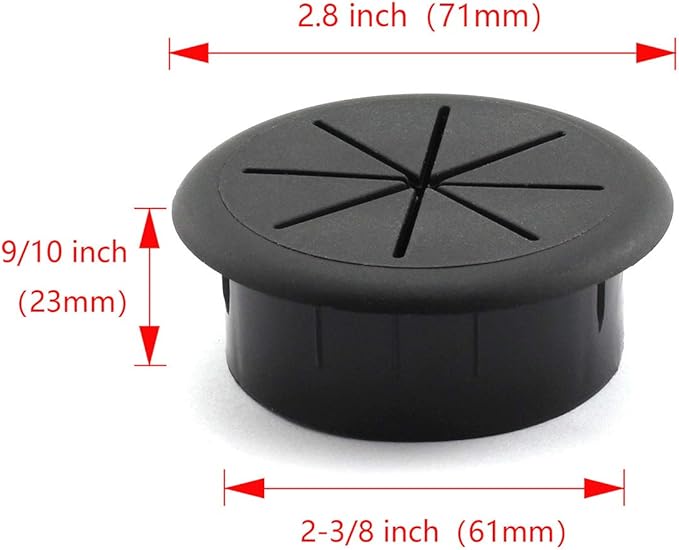 HJ Garden 2pcs 2-3/8 inch Flexible Desk Cord Grommets Wire Organizer Hole Cover for Managing and Hiding Office PC Desktop Cable(Black)
