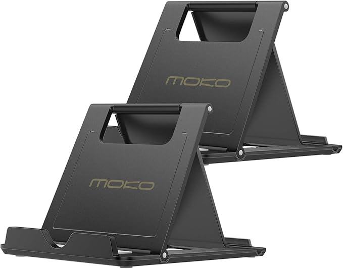 MoKo 2PCS Phone/Tablet Stand, Desktop Holder for 4-11" Device, Fit with iPhone 17/17 Air/17 Pro/17 Pro Max, iPhone 16/Pro/Pro Max/Plus, iPhone 15/Pro/Pro Max/Plus, iPhone 14/Pro/Pro Max/Plus
