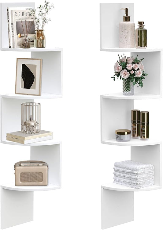 HOOBRO Corner Shelf Wall-Mounted, Set of 2 Floating Corner Shelves for Wall, 4-Tier Corner Bookshelves for Living Room, Bedroom, Bathroom, Home Office, White WT25BJP201