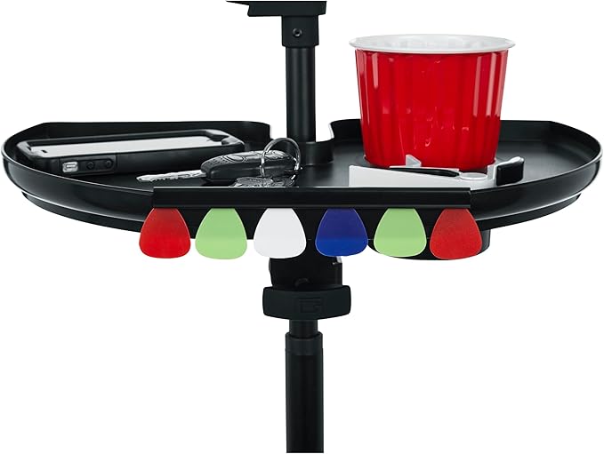 Gator Frameworks Clamp-On Microphone Stand Accessory Drink Holder with Guitar Pick Tab, Extra Large Tray, 14" x 9" (GFW-MICACCTRAYXL)