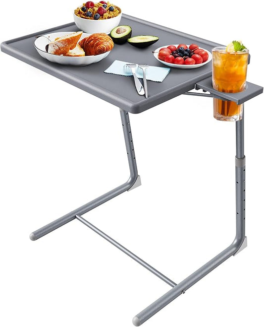 HUANUO Adjustable TV Tray Table - TV Dinner Tray on Bed & Sofa, Comfortable Folding Table with 6 Height & 3 Tilt Angle Adjustments (Gray)