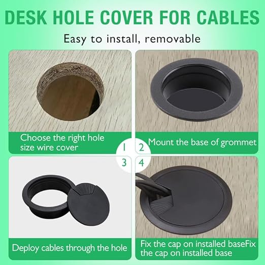 EASYEAH 5 Pcs Desk Grommet 2" / 50 mm, Desk Cord Hole Cover, Cable Grommet ABS Plastic, Desk Hole Grommet for Home & Office Pc, Detachable Adjustable Cable Cord Organizer-Silvery