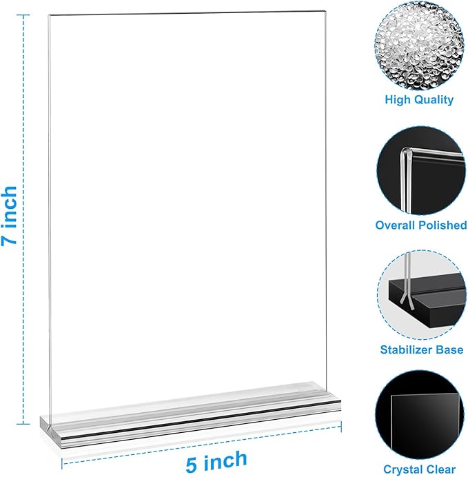 EHWINE 10 Pack Acrylic Sign Holders 5x7 Double-Sided Tabletop Display Stands for Menus Flyers & Signs, Clear Acrylic Picture Frame for Office Business Store & Events