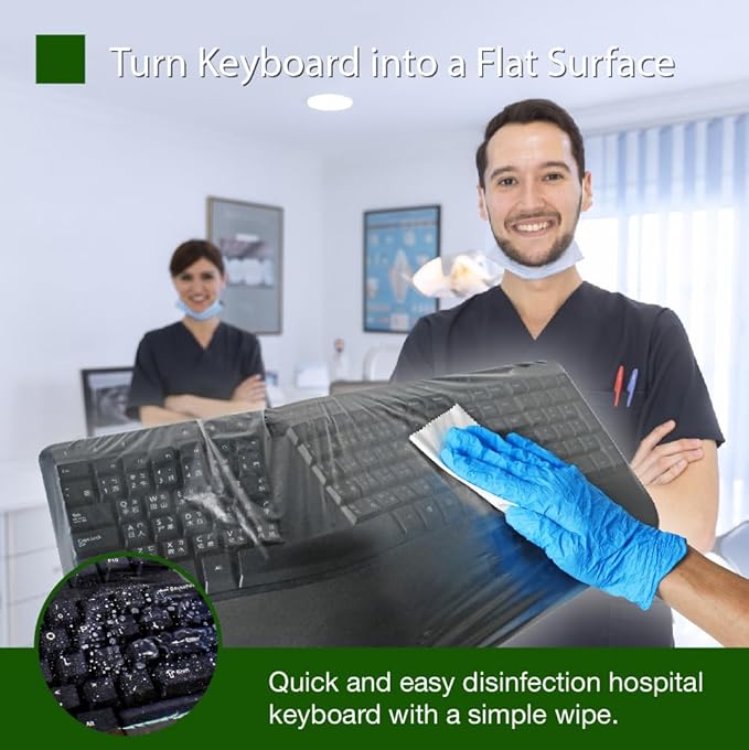 Universal KeyboardCap. Fully Covered Flat Style 0.025mm Waterproof Anti-Dust Desktop Keyboard Cover with Numeric Hospital/Dentist Use (Large Size 3 Pack)