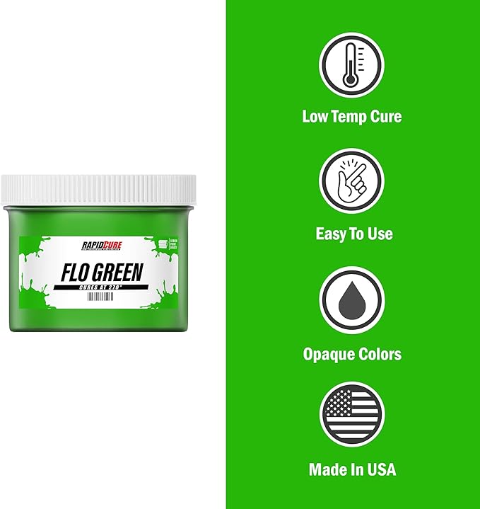 Rapid Cure® Screen Printing Ink Fluorescent Green (8oz.) - Plastisol Ink for Screen Printing, Fast Curing Fabric Paint - Screen Print Direct®, USA Made