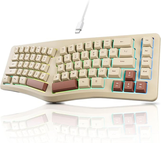 7KEYS Wired Ergonomic Keyboard, Compact Mini Split Keyboard 69 Keys, 14+ RGB Backlight, Detachable USB Type-C Cable, Natural and Comfortable Typing for Desktop PC Laptop Windows MAC (Retro Beige)
